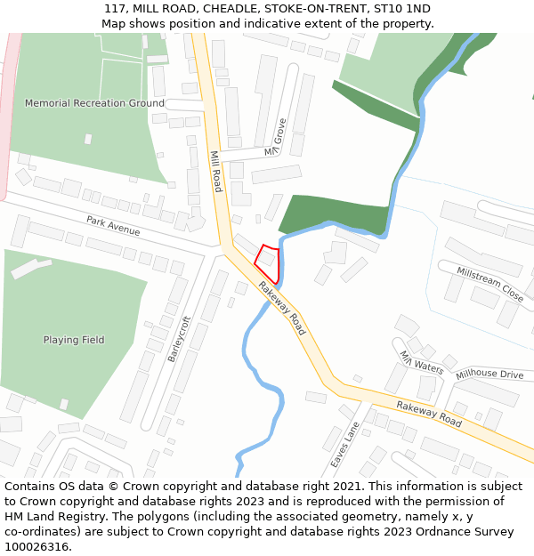 117, MILL ROAD, CHEADLE, STOKE-ON-TRENT, ST10 1ND: Location map and indicative extent of plot