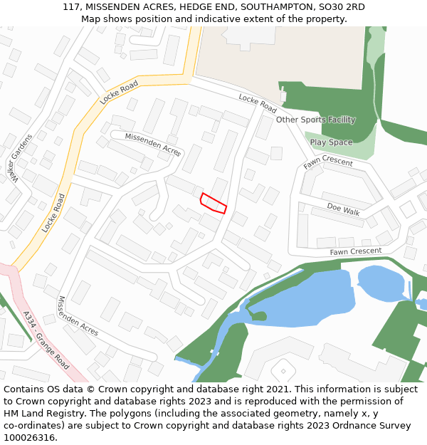 117, MISSENDEN ACRES, HEDGE END, SOUTHAMPTON, SO30 2RD: Location map and indicative extent of plot