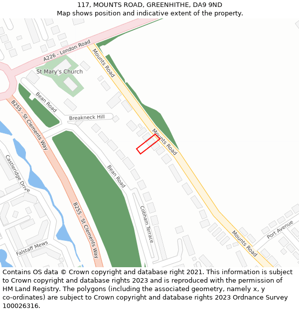 117, MOUNTS ROAD, GREENHITHE, DA9 9ND: Location map and indicative extent of plot