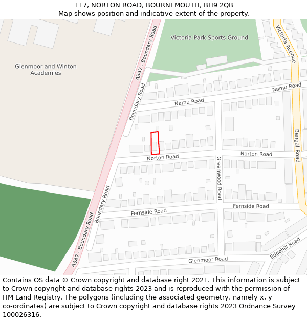 117, NORTON ROAD, BOURNEMOUTH, BH9 2QB: Location map and indicative extent of plot