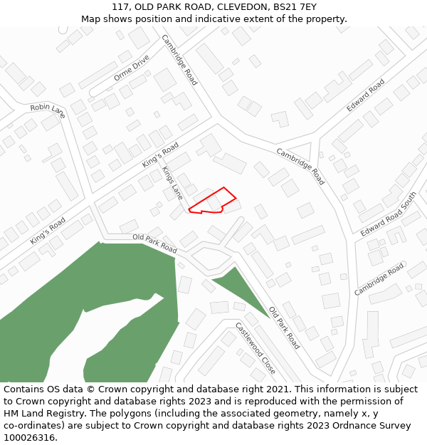 117, OLD PARK ROAD, CLEVEDON, BS21 7EY: Location map and indicative extent of plot