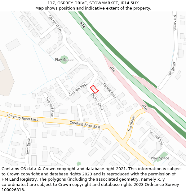 117, OSPREY DRIVE, STOWMARKET, IP14 5UX: Location map and indicative extent of plot