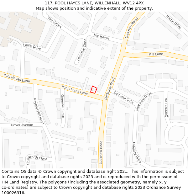117, POOL HAYES LANE, WILLENHALL, WV12 4PX: Location map and indicative extent of plot