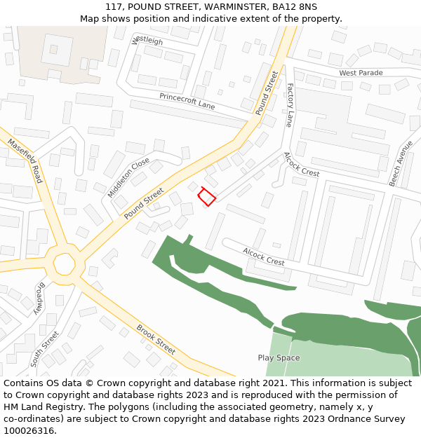 117, POUND STREET, WARMINSTER, BA12 8NS: Location map and indicative extent of plot