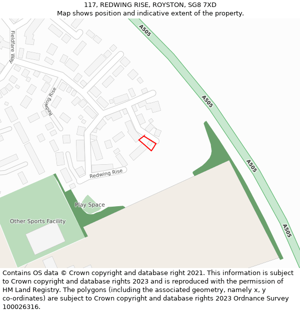 117, REDWING RISE, ROYSTON, SG8 7XD: Location map and indicative extent of plot