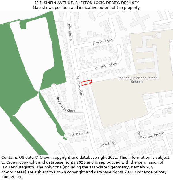 117, SINFIN AVENUE, SHELTON LOCK, DERBY, DE24 9EY: Location map and indicative extent of plot