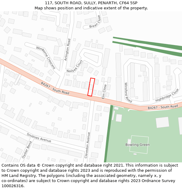 117, SOUTH ROAD, SULLY, PENARTH, CF64 5SP: Location map and indicative extent of plot