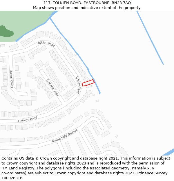 117, TOLKIEN ROAD, EASTBOURNE, BN23 7AQ: Location map and indicative extent of plot