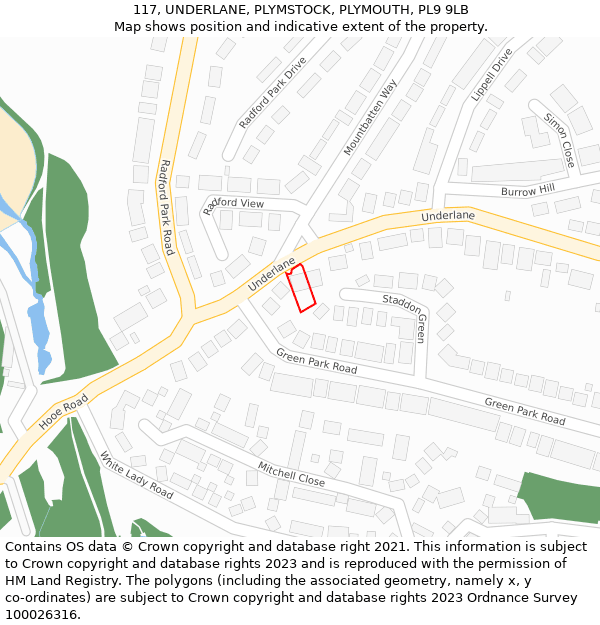 117, UNDERLANE, PLYMSTOCK, PLYMOUTH, PL9 9LB: Location map and indicative extent of plot