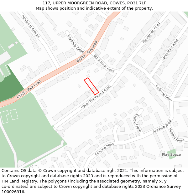 117, UPPER MOORGREEN ROAD, COWES, PO31 7LF: Location map and indicative extent of plot