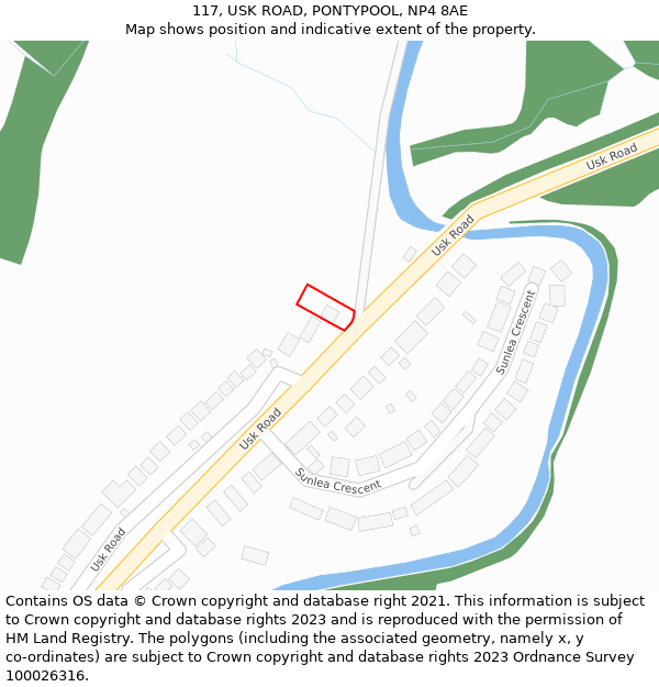 117, USK ROAD, PONTYPOOL, NP4 8AE: Location map and indicative extent of plot