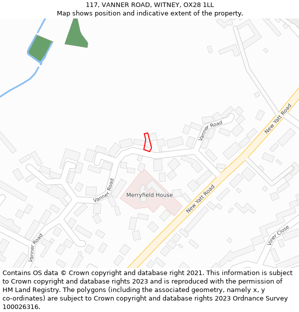 117, VANNER ROAD, WITNEY, OX28 1LL: Location map and indicative extent of plot