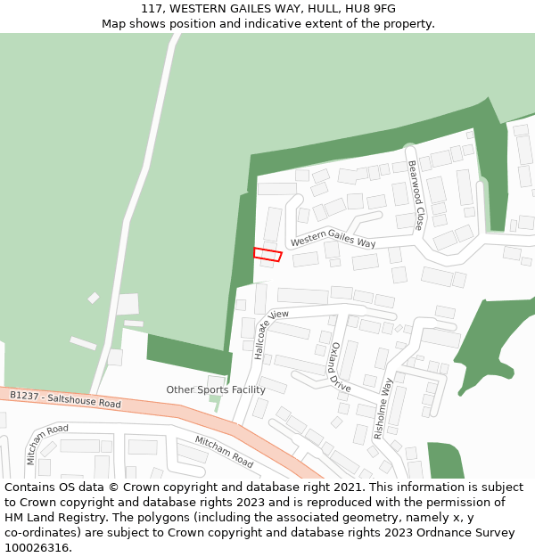 117, WESTERN GAILES WAY, HULL, HU8 9FG: Location map and indicative extent of plot