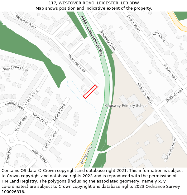 117, WESTOVER ROAD, LEICESTER, LE3 3DW: Location map and indicative extent of plot