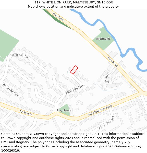 117, WHITE LION PARK, MALMESBURY, SN16 0QR: Location map and indicative extent of plot