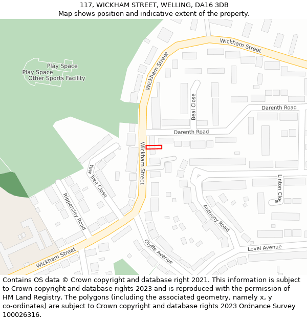 117, WICKHAM STREET, WELLING, DA16 3DB: Location map and indicative extent of plot