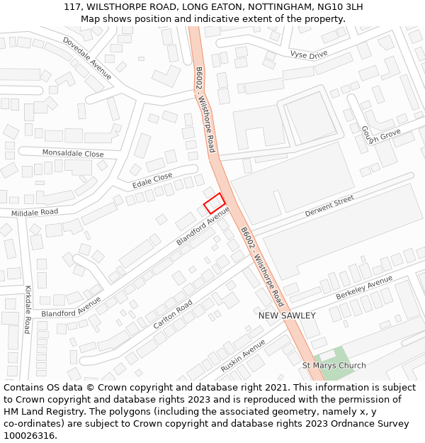 117, WILSTHORPE ROAD, LONG EATON, NOTTINGHAM, NG10 3LH: Location map and indicative extent of plot