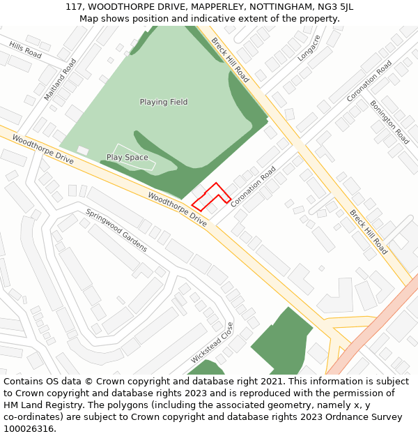 117, WOODTHORPE DRIVE, MAPPERLEY, NOTTINGHAM, NG3 5JL: Location map and indicative extent of plot