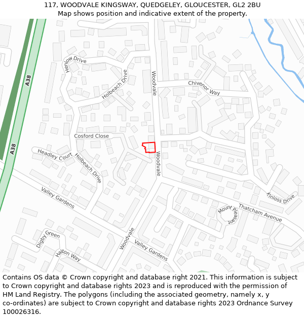 117, WOODVALE KINGSWAY, QUEDGELEY, GLOUCESTER, GL2 2BU: Location map and indicative extent of plot