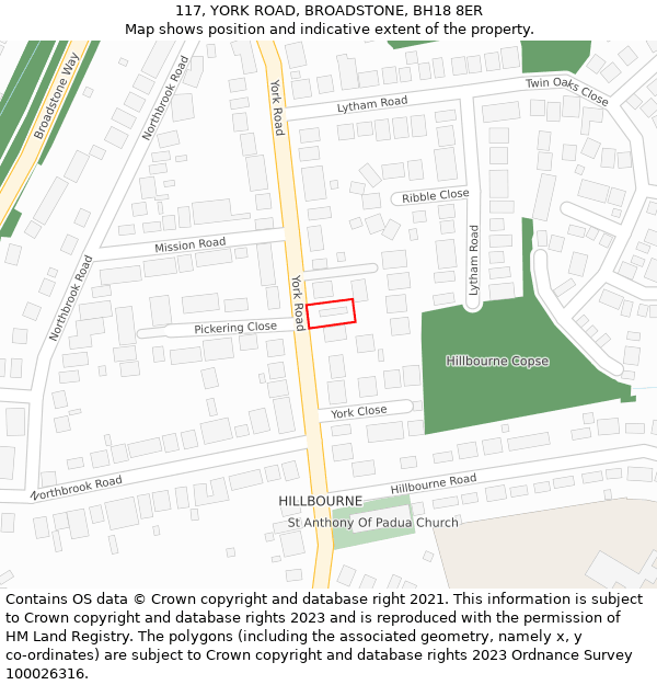 117, YORK ROAD, BROADSTONE, BH18 8ER: Location map and indicative extent of plot