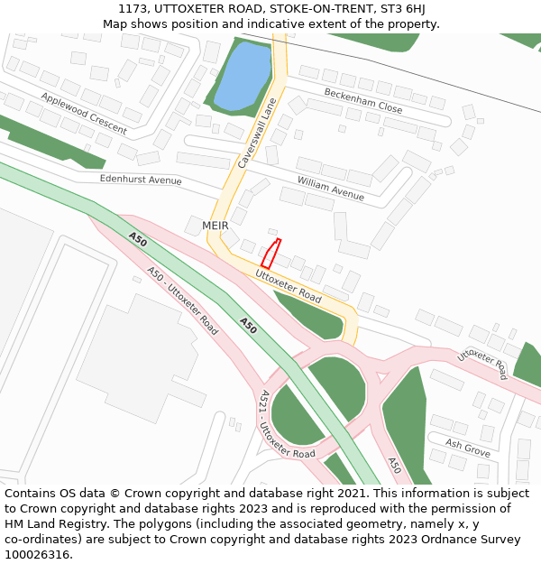 1173, UTTOXETER ROAD, STOKE-ON-TRENT, ST3 6HJ: Location map and indicative extent of plot