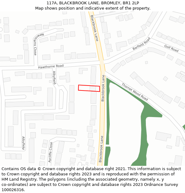 117A, BLACKBROOK LANE, BROMLEY, BR1 2LP: Location map and indicative extent of plot