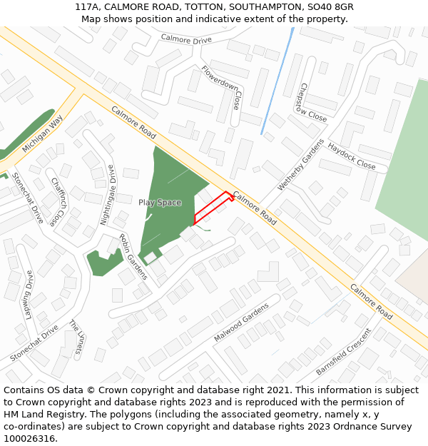 117A, CALMORE ROAD, TOTTON, SOUTHAMPTON, SO40 8GR: Location map and indicative extent of plot