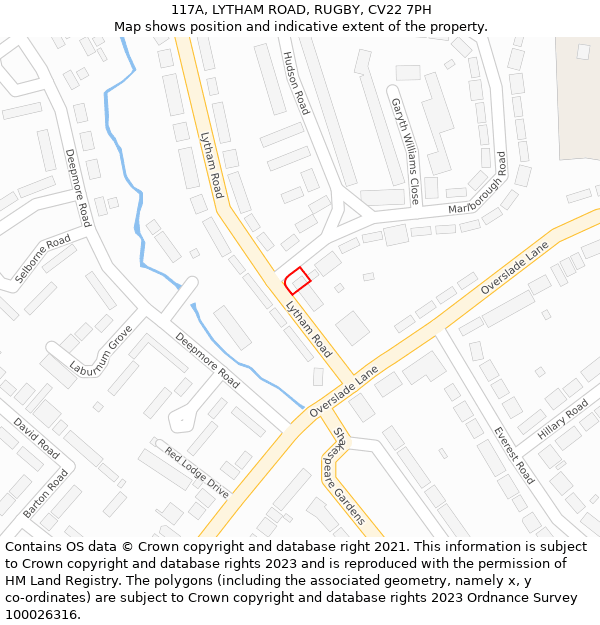 117A, LYTHAM ROAD, RUGBY, CV22 7PH: Location map and indicative extent of plot