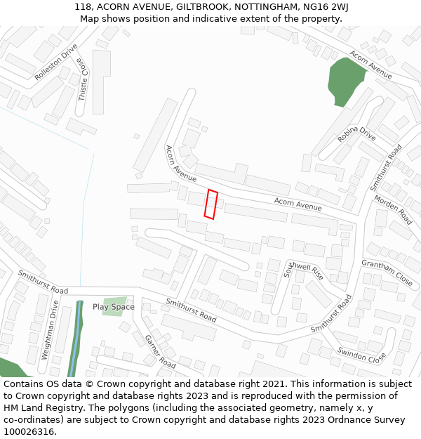 118, ACORN AVENUE, GILTBROOK, NOTTINGHAM, NG16 2WJ: Location map and indicative extent of plot