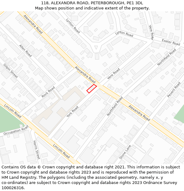 118, ALEXANDRA ROAD, PETERBOROUGH, PE1 3DL: Location map and indicative extent of plot