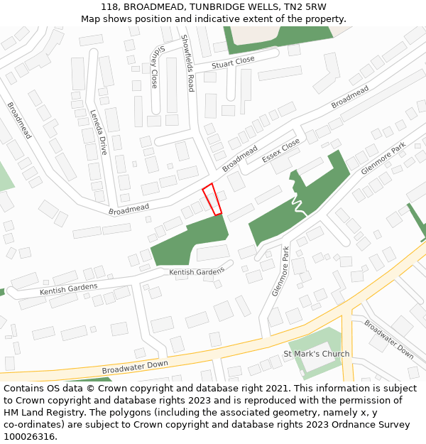 118, BROADMEAD, TUNBRIDGE WELLS, TN2 5RW: Location map and indicative extent of plot