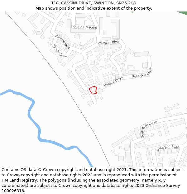 118, CASSINI DRIVE, SWINDON, SN25 2LW: Location map and indicative extent of plot