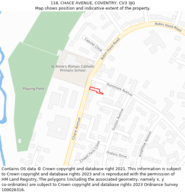118, CHACE AVENUE, COVENTRY, CV3 3JG: Location map and indicative extent of plot