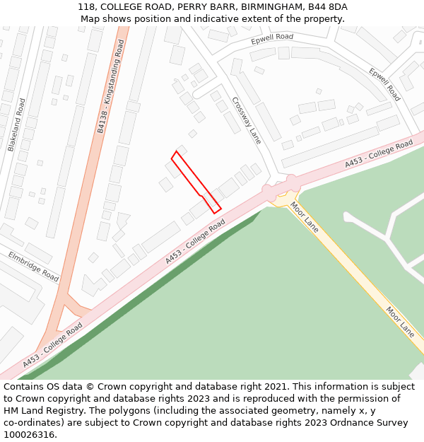 118, COLLEGE ROAD, PERRY BARR, BIRMINGHAM, B44 8DA: Location map and indicative extent of plot