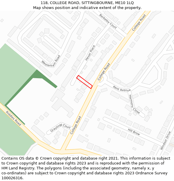 118, COLLEGE ROAD, SITTINGBOURNE, ME10 1LQ: Location map and indicative extent of plot