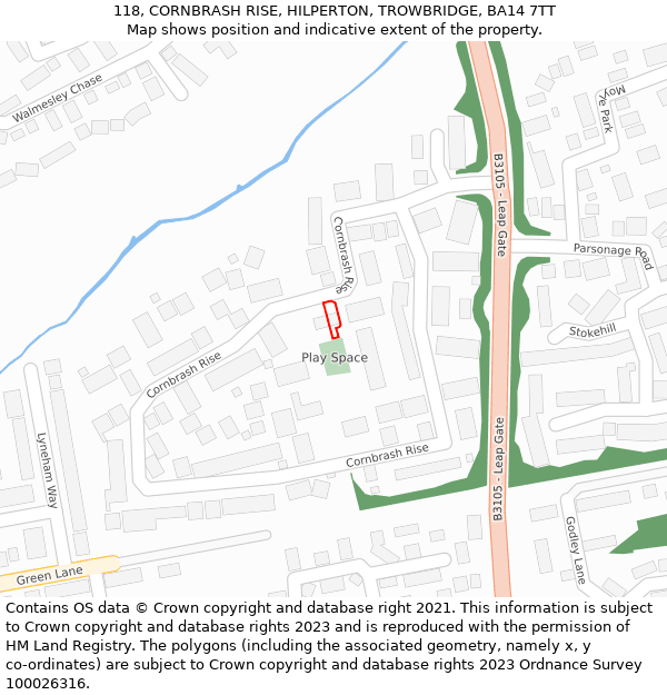 118, CORNBRASH RISE, HILPERTON, TROWBRIDGE, BA14 7TT: Location map and indicative extent of plot