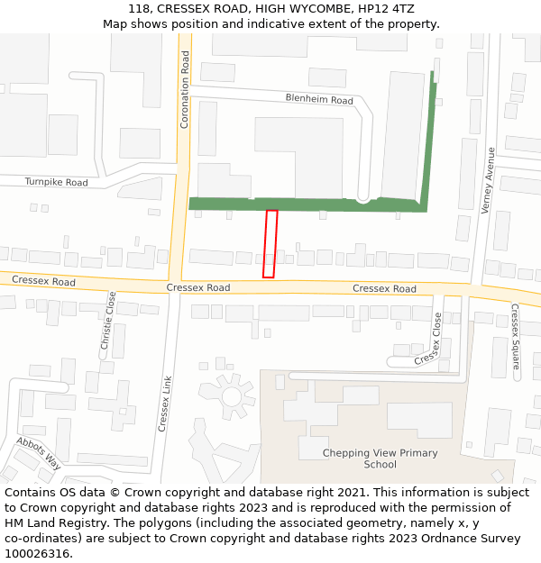 118, CRESSEX ROAD, HIGH WYCOMBE, HP12 4TZ: Location map and indicative extent of plot