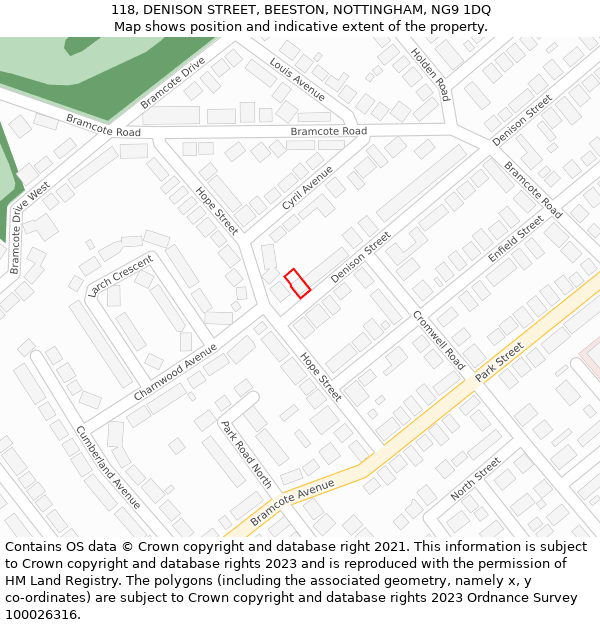 118, DENISON STREET, BEESTON, NOTTINGHAM, NG9 1DQ: Location map and indicative extent of plot