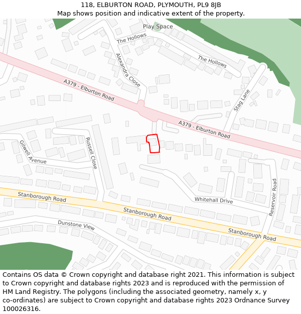 118, ELBURTON ROAD, PLYMOUTH, PL9 8JB: Location map and indicative extent of plot