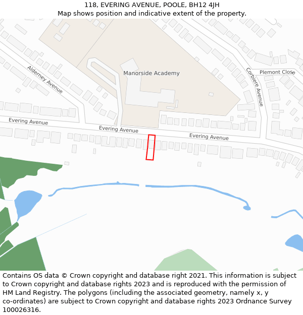 118, EVERING AVENUE, POOLE, BH12 4JH: Location map and indicative extent of plot