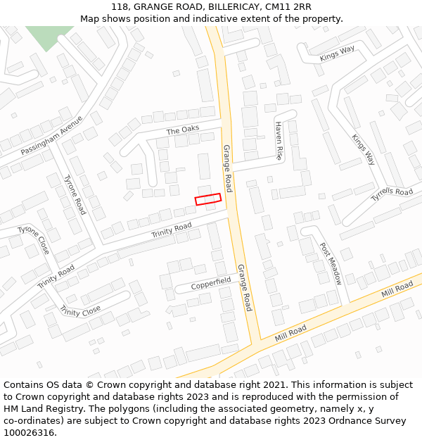 118, GRANGE ROAD, BILLERICAY, CM11 2RR: Location map and indicative extent of plot