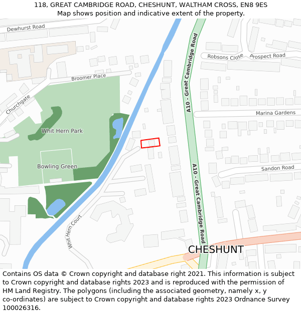 118, GREAT CAMBRIDGE ROAD, CHESHUNT, WALTHAM CROSS, EN8 9ES: Location map and indicative extent of plot