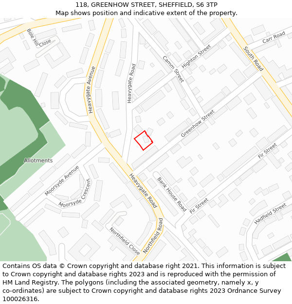 118, GREENHOW STREET, SHEFFIELD, S6 3TP: Location map and indicative extent of plot
