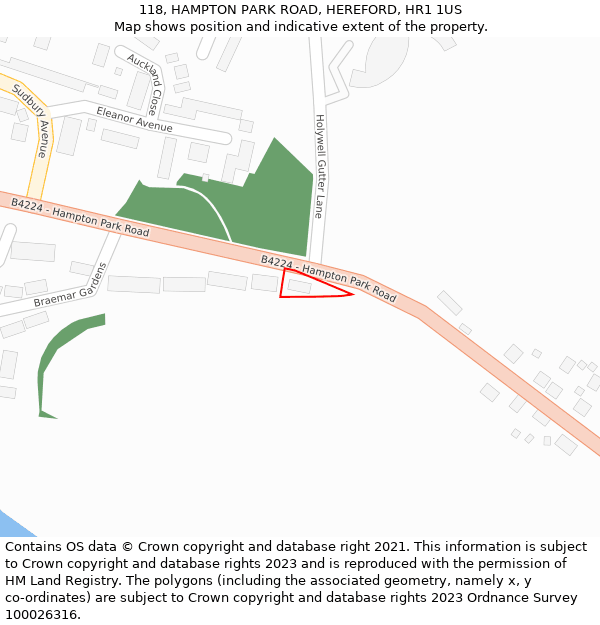 118, HAMPTON PARK ROAD, HEREFORD, HR1 1US: Location map and indicative extent of plot