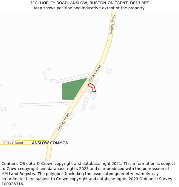118, HOPLEY ROAD, ANSLOW, BURTON-ON-TRENT, DE13 9PZ: Location map and indicative extent of plot