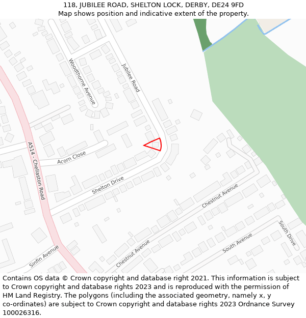 118, JUBILEE ROAD, SHELTON LOCK, DERBY, DE24 9FD: Location map and indicative extent of plot