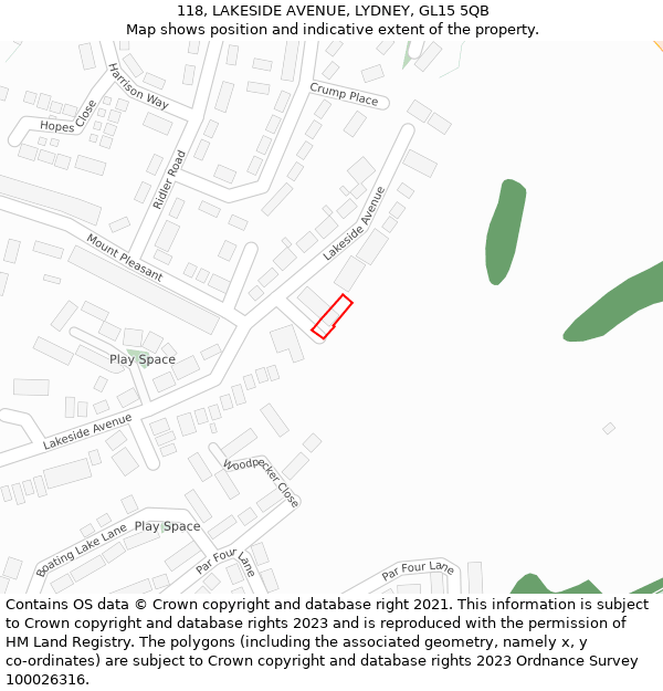 118, LAKESIDE AVENUE, LYDNEY, GL15 5QB: Location map and indicative extent of plot