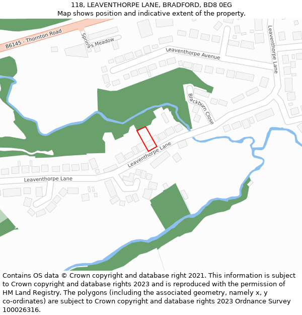 118, LEAVENTHORPE LANE, BRADFORD, BD8 0EG: Location map and indicative extent of plot