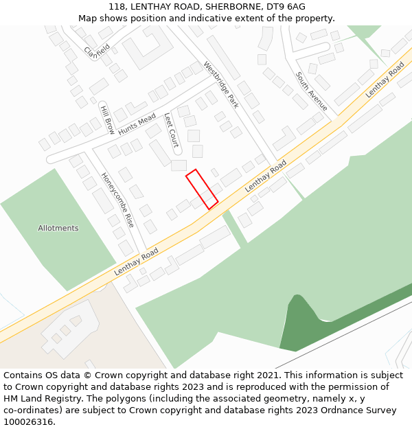 118, LENTHAY ROAD, SHERBORNE, DT9 6AG: Location map and indicative extent of plot