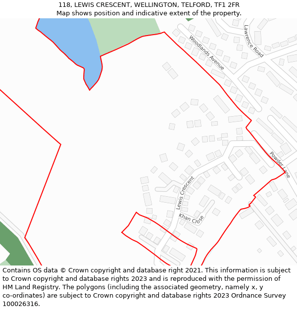 118, LEWIS CRESCENT, WELLINGTON, TELFORD, TF1 2FR: Location map and indicative extent of plot